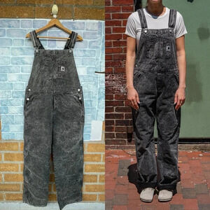 Carhartt Work In Progress acid Black Bib Double Knee Overalls large